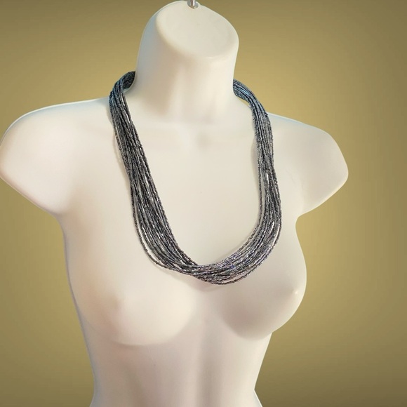 Multi-Strand Gunmetal Tiny Shiny Beaded Necklace - Picture 5 of 9